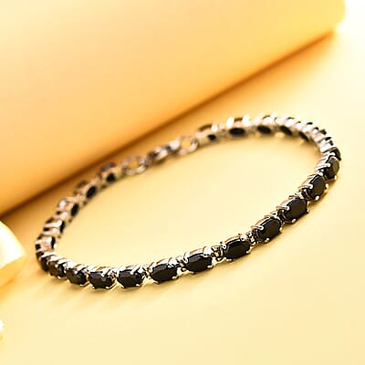 Thai Black Spinel Tennis Bracelet in Stainless Steel (6.50 In) 12.60 ctw