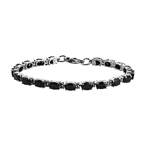 Thai Black Spinel 13.90 ctw Tennis Bracelet in Stainless Steel (7.25 In), Tarnish-Free, Waterproof, Sweat Proof Jewelry