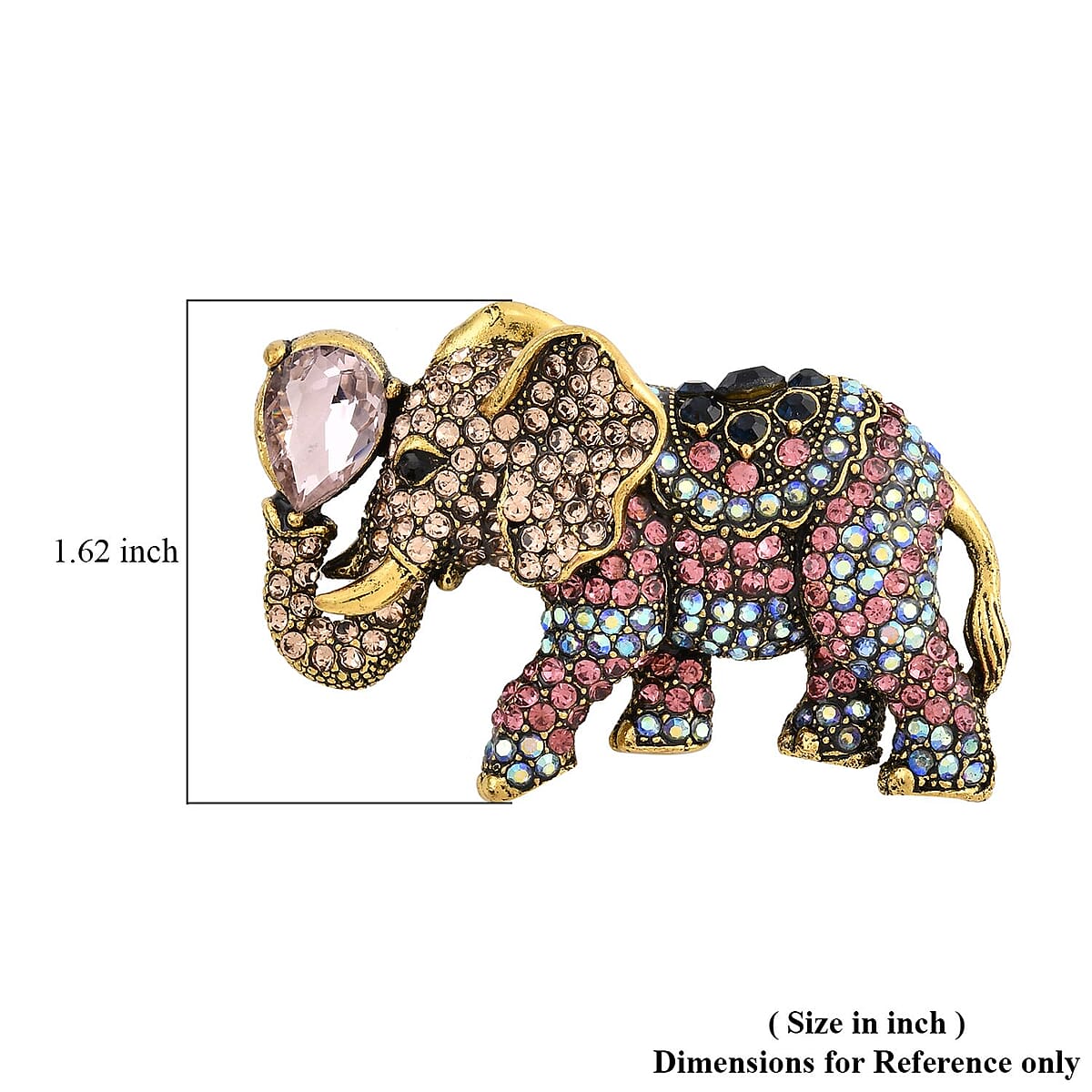 Multi Color Austrian Crystal and Pink Glass Elephant Brooch in Goldtone image number 4