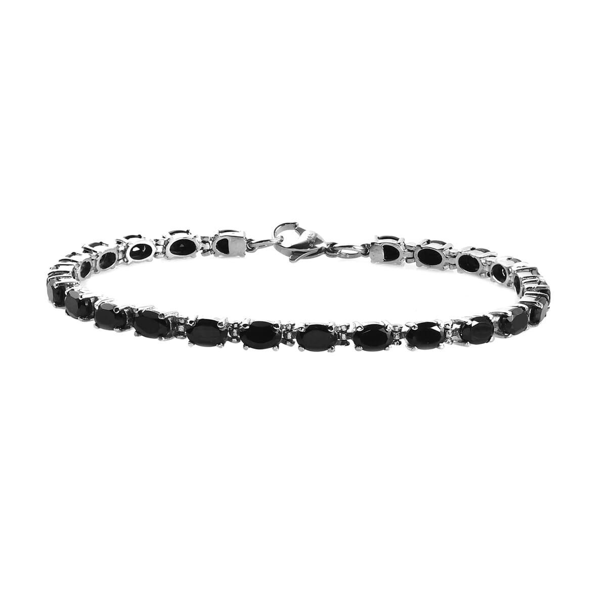 Thai Black Spinel Tennis Bracelet in Stainless Steel (8.00 In) 15.90 ctw , Tarnish-Free, Waterproof, Sweat Proof Jewelry image number 0