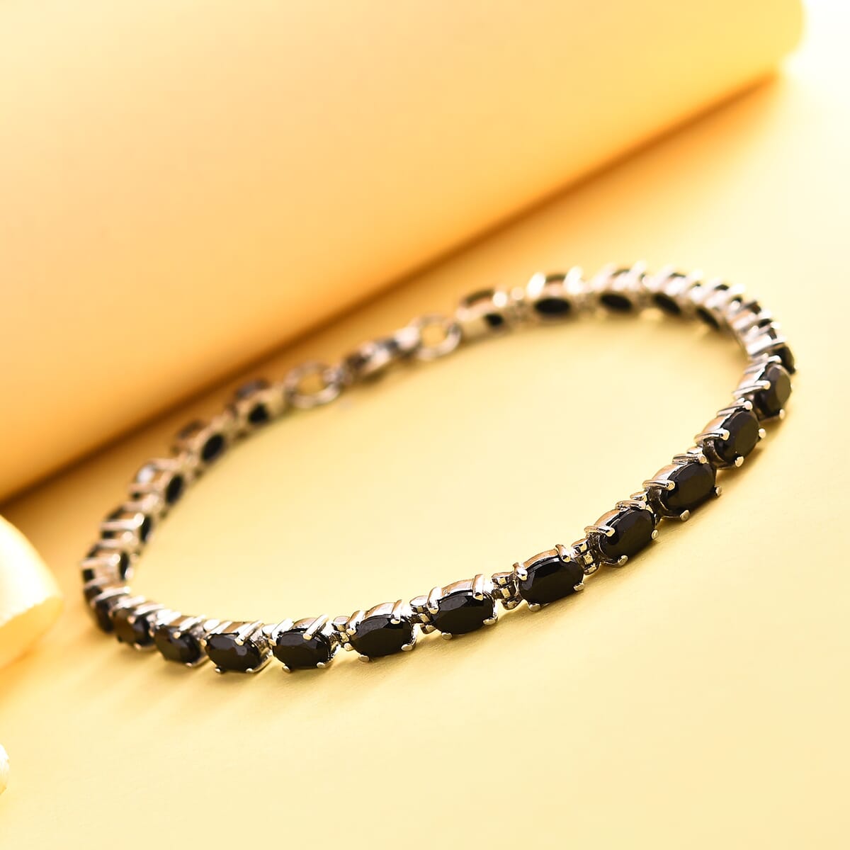 Thai Black Spinel Tennis Bracelet in Stainless Steel (8.00 In) 15.90 ctw , Tarnish-Free, Waterproof, Sweat Proof Jewelry image number 1
