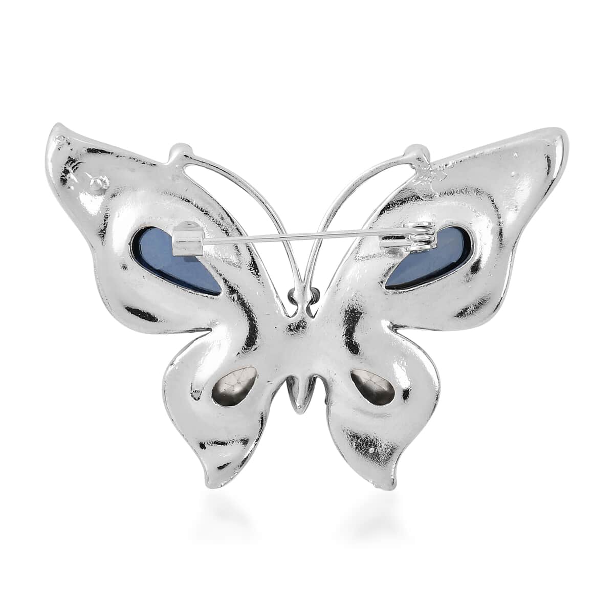 Multi Color Glass and Multi Color Austrian Crystal Butterfly Brooch in Silvertone image number 3