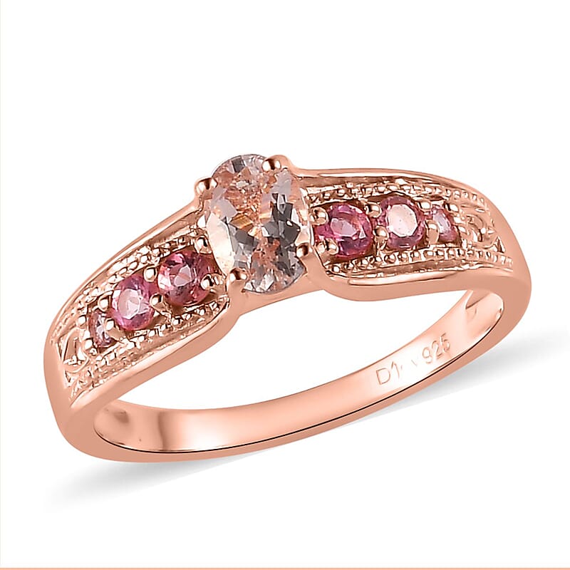 Premium Marropino Morganite and Morro Redondo Pink Tourmaline Ring in Vermeil Rose Gold Over Sterling Silver (Size 10.0) 0.50 ctw