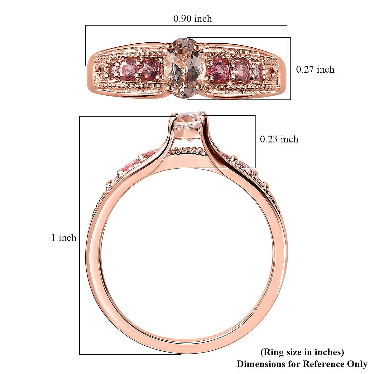 Premium Marropino Morganite, Morro Redondo Pink Tourmaline Ring in Vermeil RG Over Sterling Silver (Size 10.0) 0.50 ctw image number 5