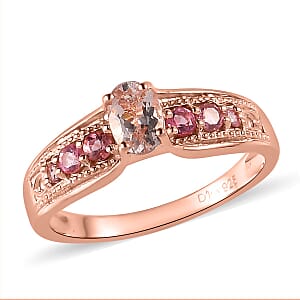 Premium Marropino Morganite and Morro Redondo Pink Tourmaline Ring in Vermeil Rose Gold Over Sterling Silver (Size 5.0) 0.50 ctw
