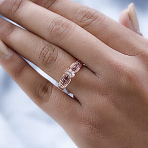 Premium Marropino Morganite and Morro Redondo Pink Tourmaline Ring in Vermeil Rose Gold Over Sterling Silver (Size 5.0) 0.50 ctw