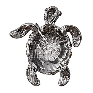 Multi Color Austrian Crystal Turtle Brooch in Black Silvertone