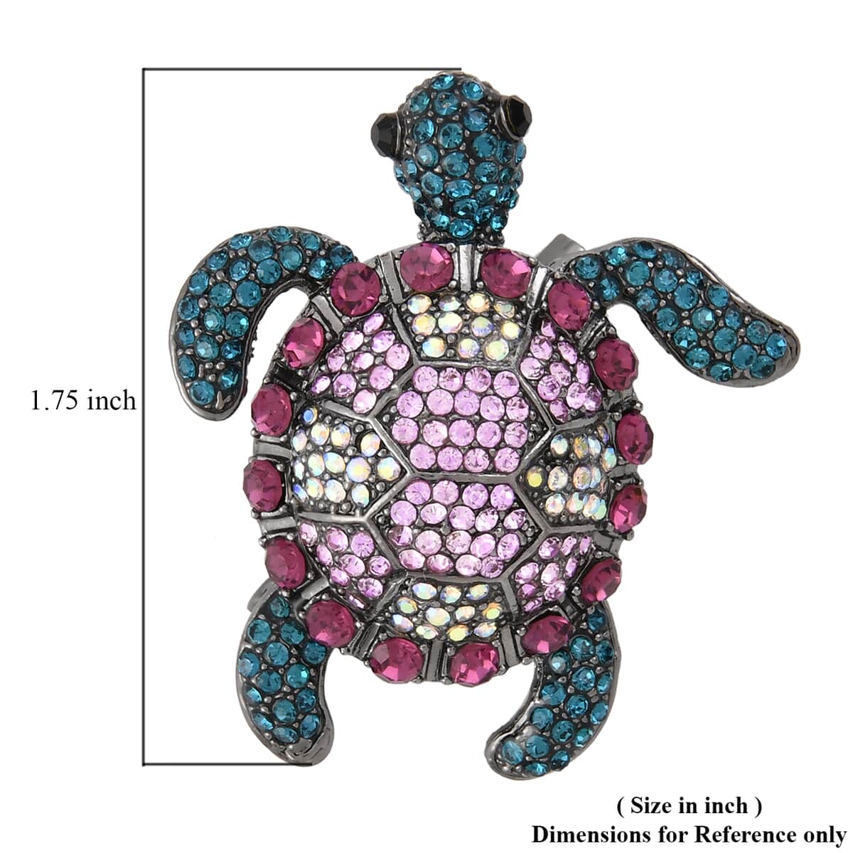 Multi Color Austrian Crystal Turtle Brooch in Black Silvertone image number 4