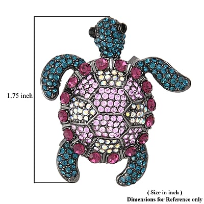 Multi Color Austrian Crystal Turtle Brooch in Black Silvertone