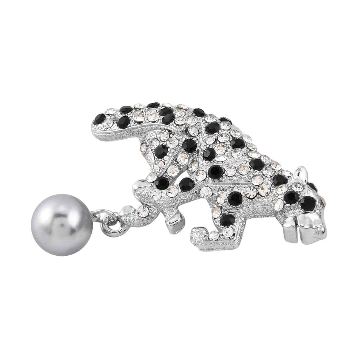 Simulated Silver Color Pearl, White and Black Austrian Crystal Wildlife Brooch in Silvertone image number 2