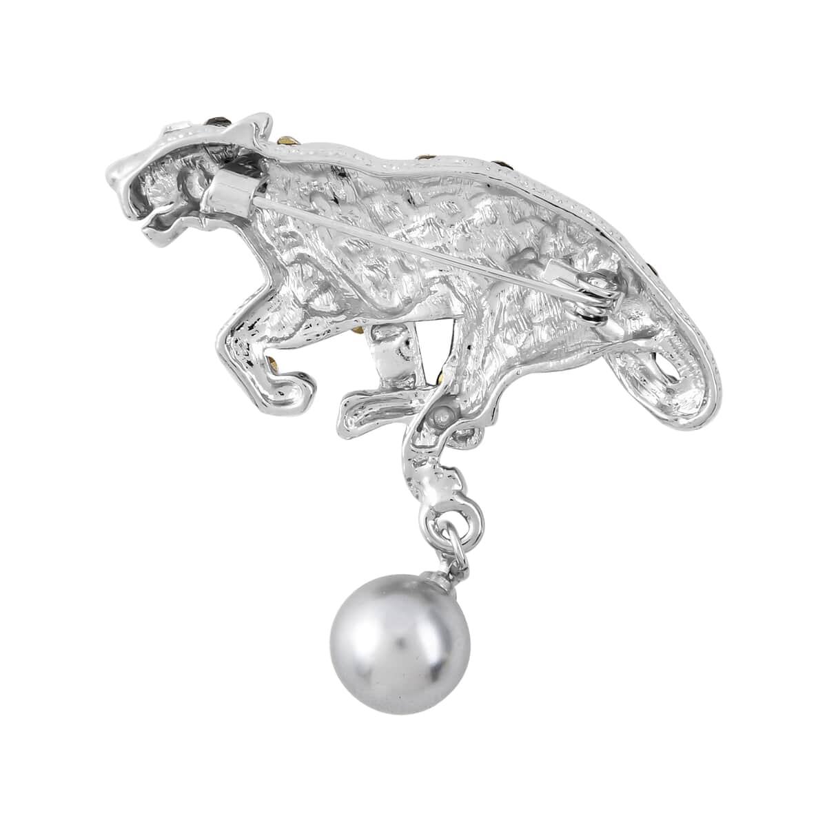 Simulated Silver Color Pearl, White and Black Austrian Crystal Wildlife Brooch in Silvertone image number 3