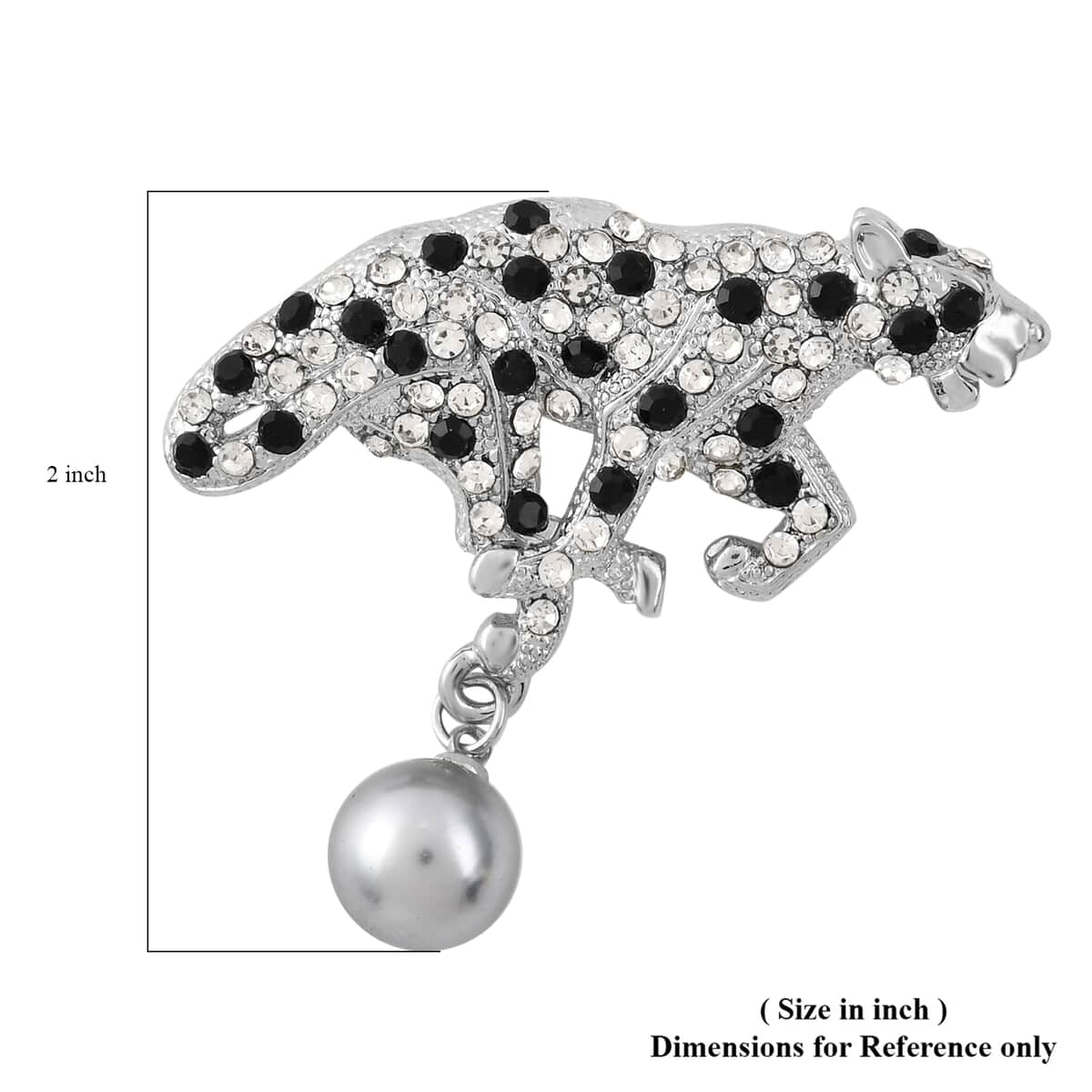 Simulated Silver Color Pearl, White and Black Austrian Crystal Wildlife Brooch in Silvertone image number 4