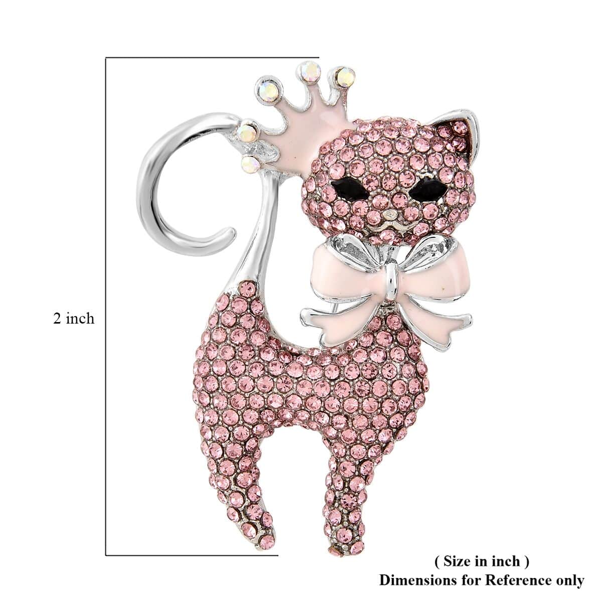 Black Glass, Pink and White Mystic Color Austrian Crystal Cat Brooch in Silvertone image number 4