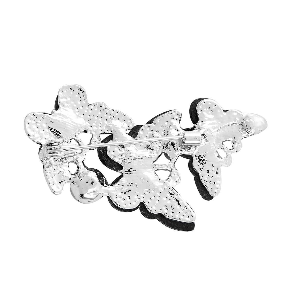 Simulated Pearl and Abalone Shell Butterfly Brooch in Silvertone image number 3