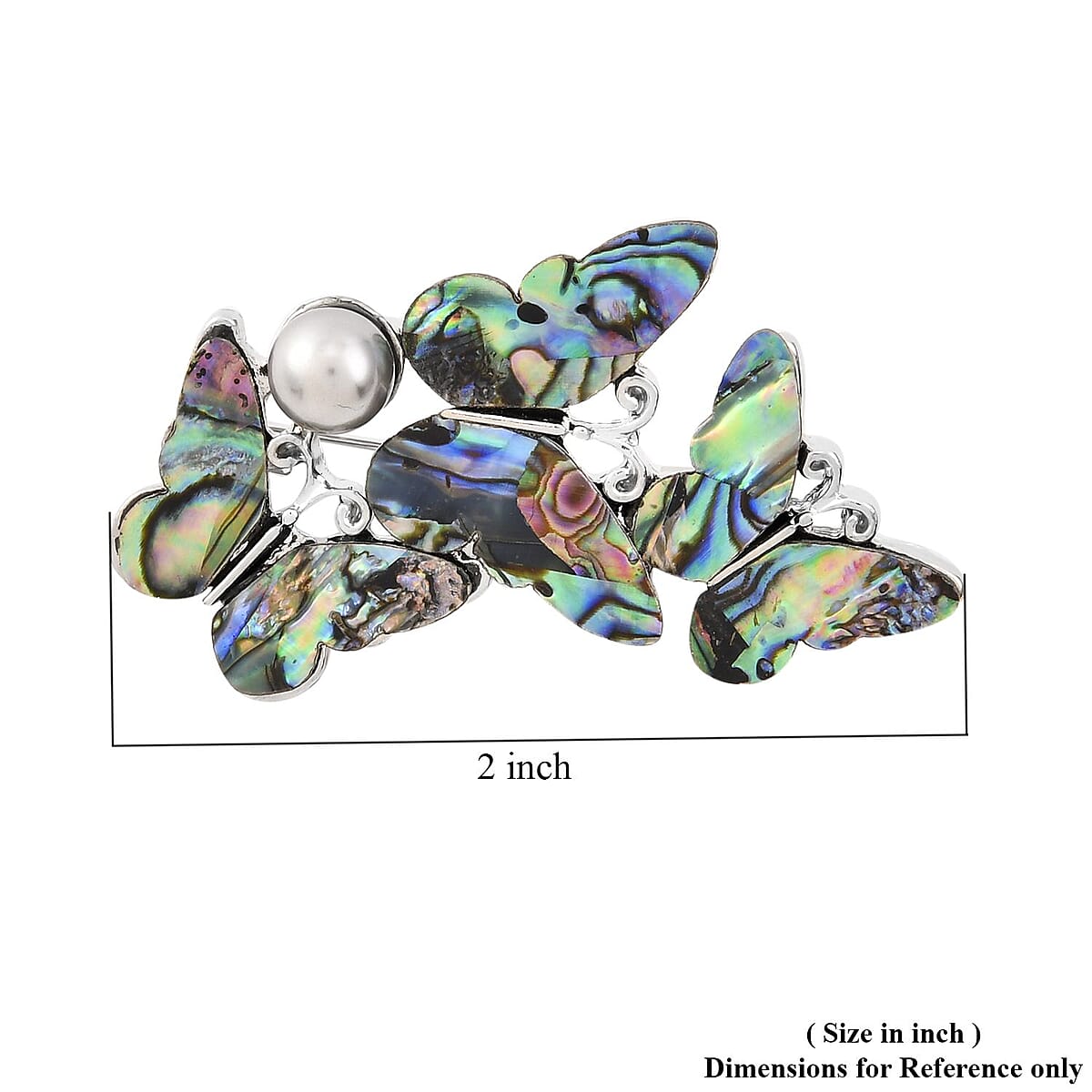 Simulated Pearl and Abalone Shell Butterfly Brooch in Silvertone image number 4
