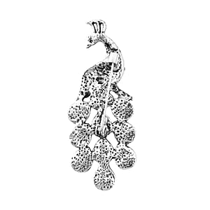 Abalone Shell, Black and Gray Austrian Crystal Peacock Brooch in Silvertone