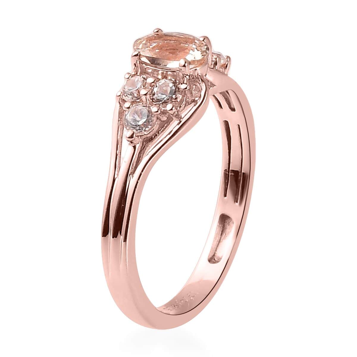 Premium Marropino Morganite, Natural White Zircon Ring in Vermeil RG Over Sterling Silver (Size 10.0) 1.00 ctw image number 3