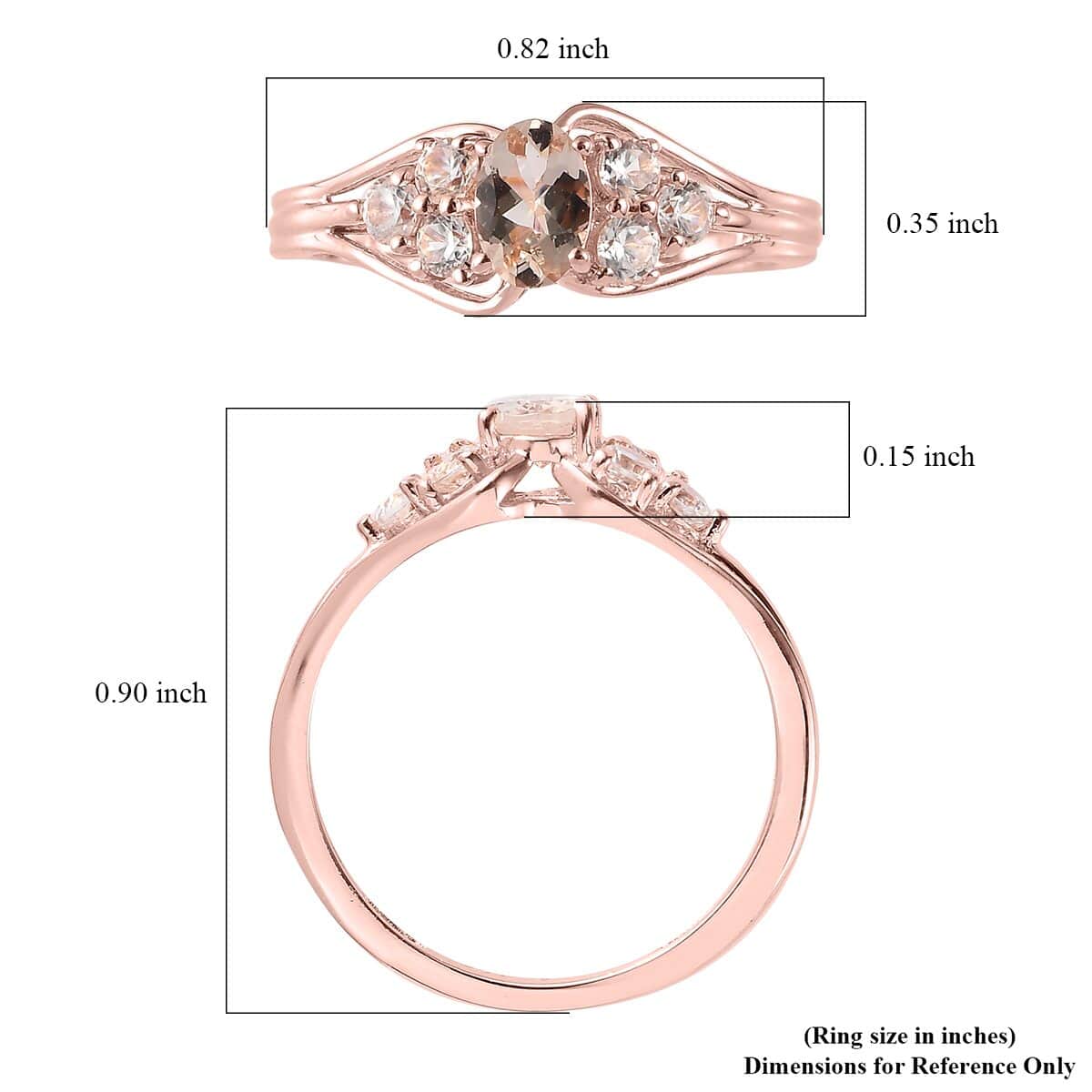 Premium Marropino Morganite, Natural White Zircon Ring in Vermeil RG Over Sterling Silver (Size 10.0) 1.00 ctw image number 5