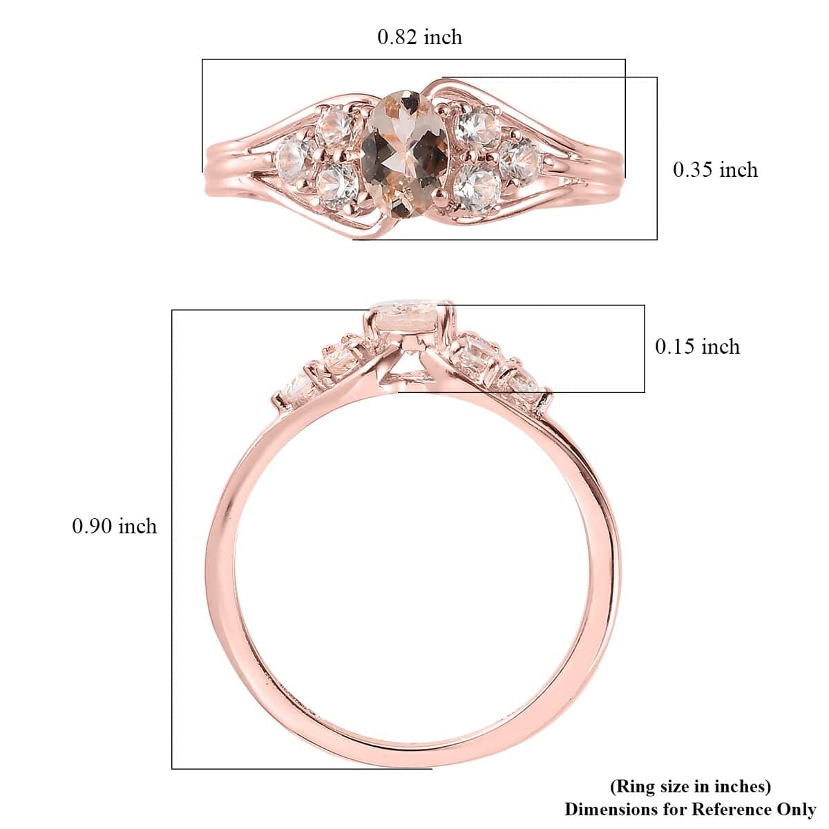 Premium Marropino Morganite and Natural White Zircon Ring in Vermeil Rose Gold Over Sterling Silver (Size 7.0) 1.00 ctw image number 5