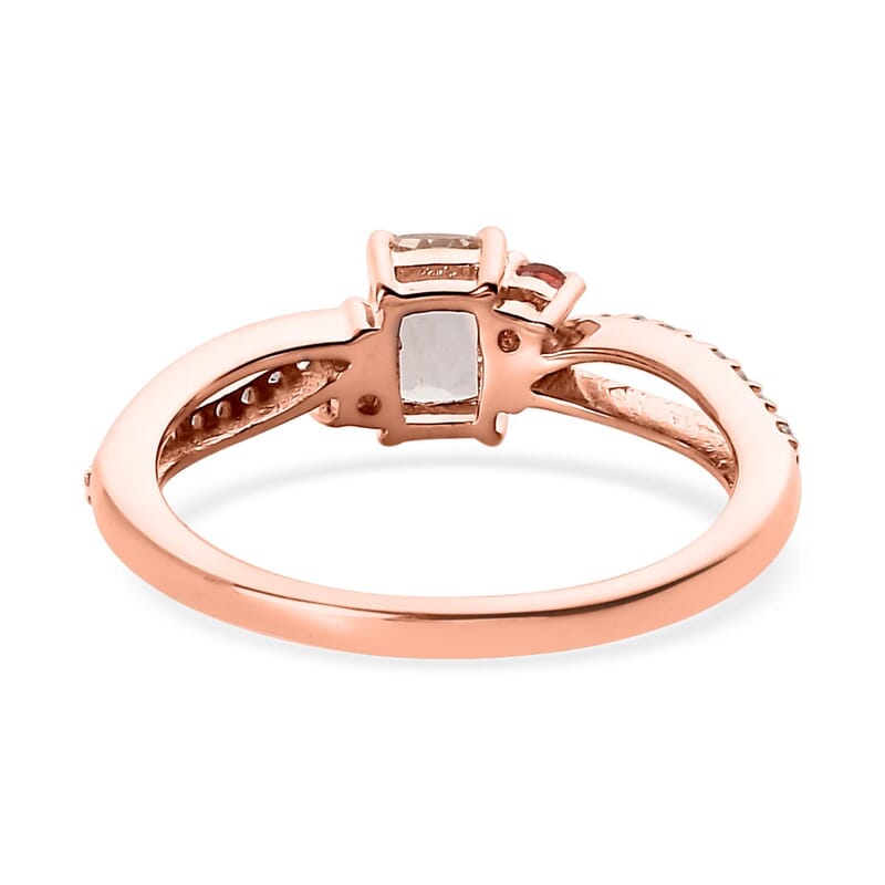 Premium Marropino Morganite and Multi Gemstone Split Shank Ring in Vermeil Rose Gold Over Sterling Silver (Size 10.0) 0.75 ctw