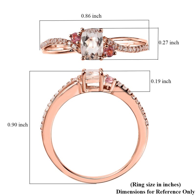 Premium Marropino Morganite and Multi Gemstone Split Shank Ring in Vermeil Rose Gold Over Sterling Silver (Size 10.0) 0.75 ctw