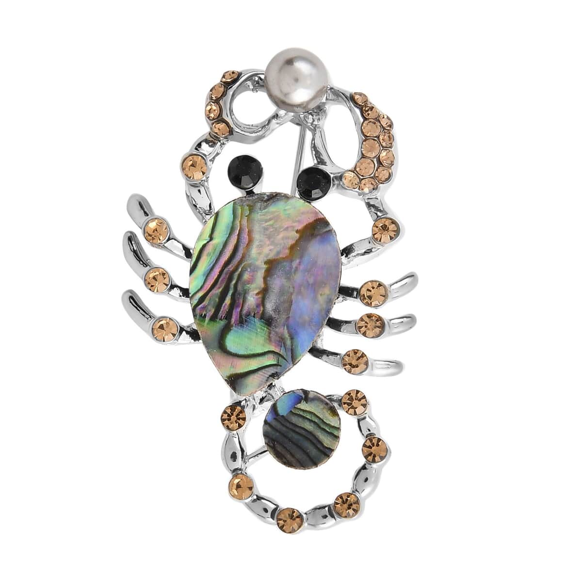 Abalone Shell and Multi Gemstone Scorpion Brooch in Silvertone image number 0