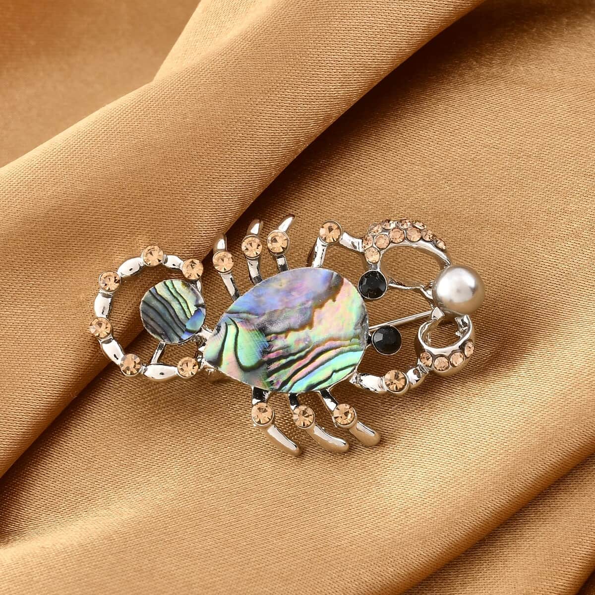 Abalone Shell and Multi Gemstone Scorpion Brooch in Silvertone image number 1