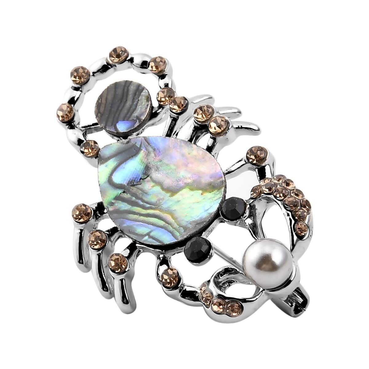 Abalone Shell and Multi Gemstone Scorpion Brooch in Silvertone image number 2