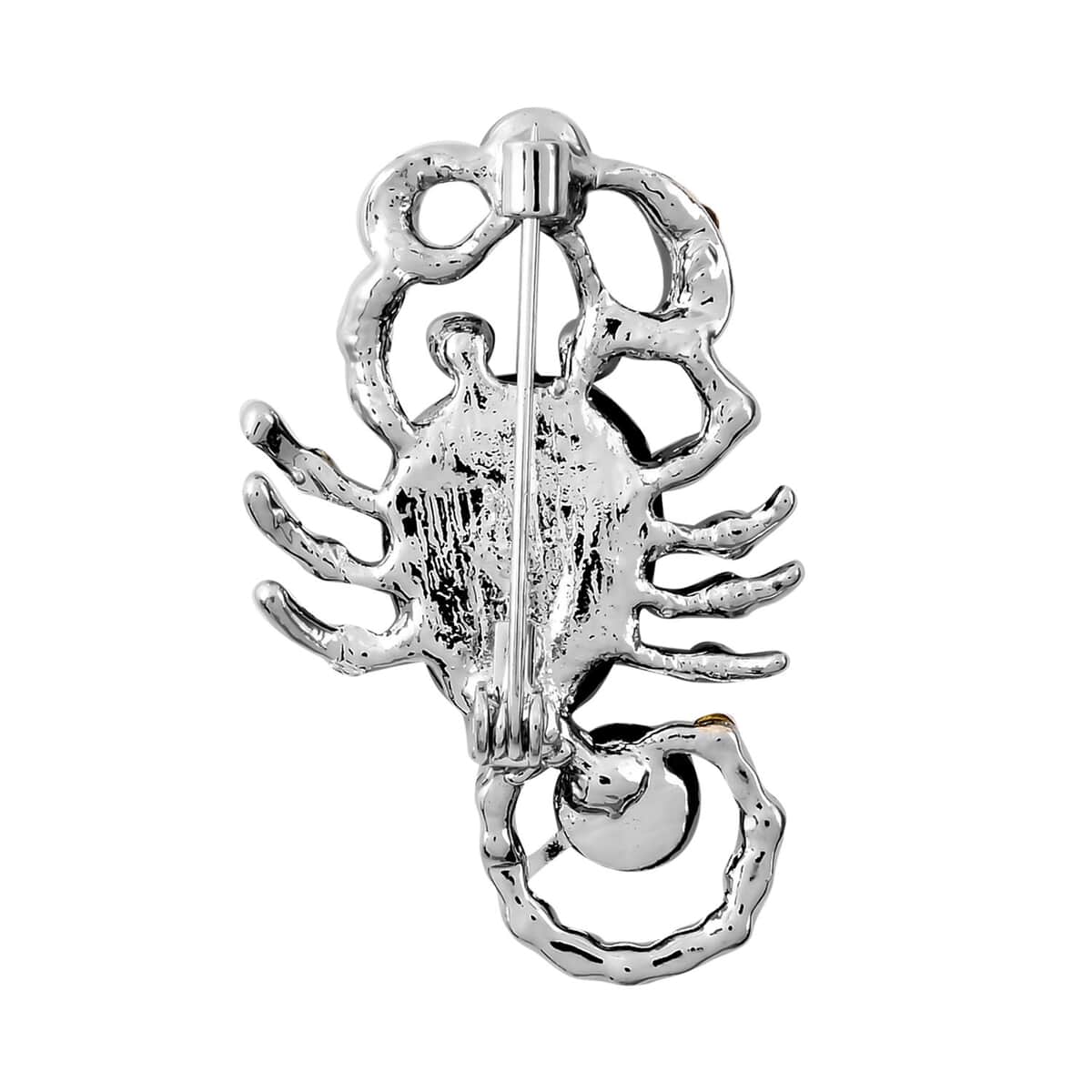 Abalone Shell and Multi Gemstone Scorpion Brooch in Silvertone image number 3