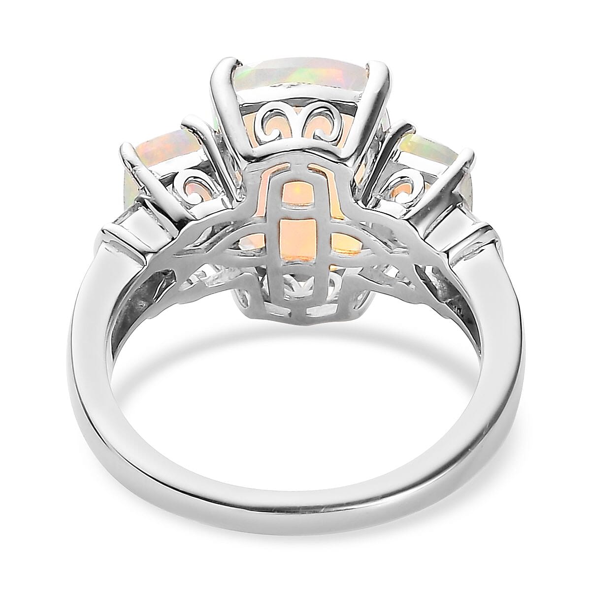 Premium Ethiopian Welo Opal and Natural Champagne Diamond Ring in Platinum Over Sterling Silver (Size 10.0) 3.25 ctw
