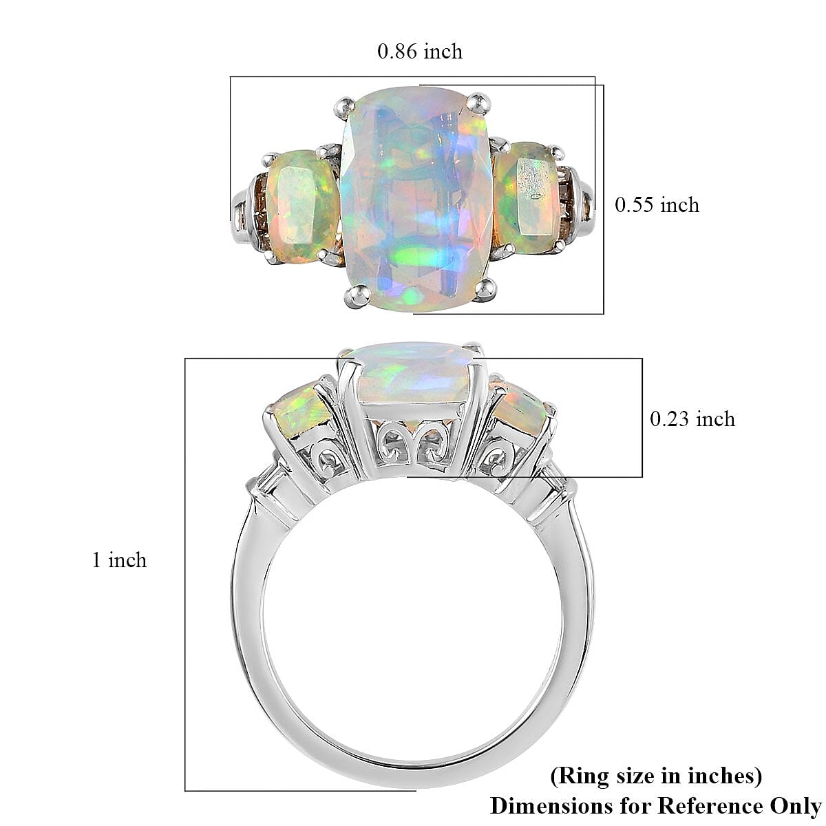 Premium Ethiopian Welo Opal and Natural Champagne Diamond Ring in Platinum Over Sterling Silver (Size 10.0) 3.25 ctw image number 5