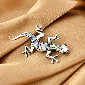 Abalone Shell and Black Austrian Crystal Lizard Brooch in Silvertone