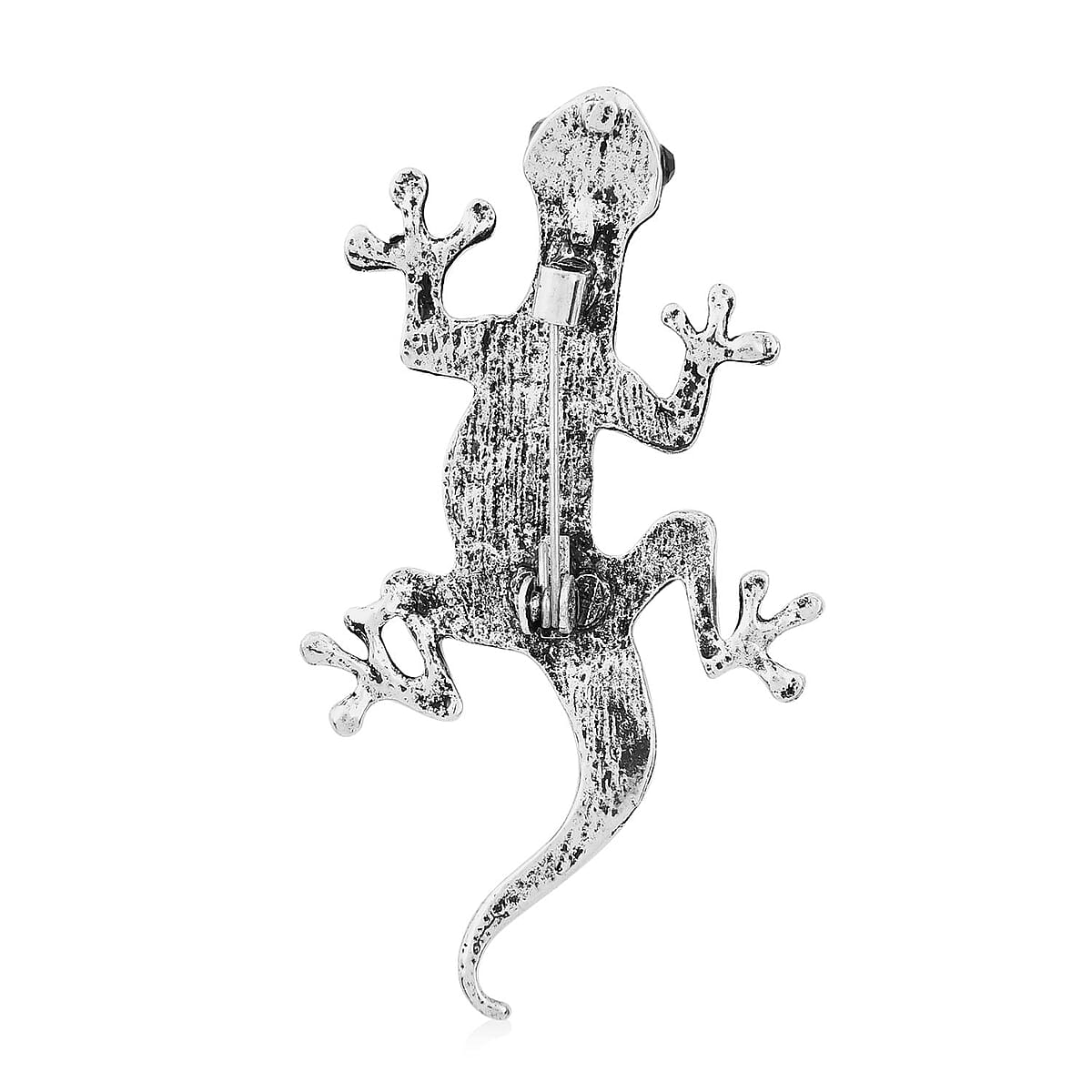 Abalone Shell and Black Austrian Crystal Lizard Brooch in Silvertone image number 3