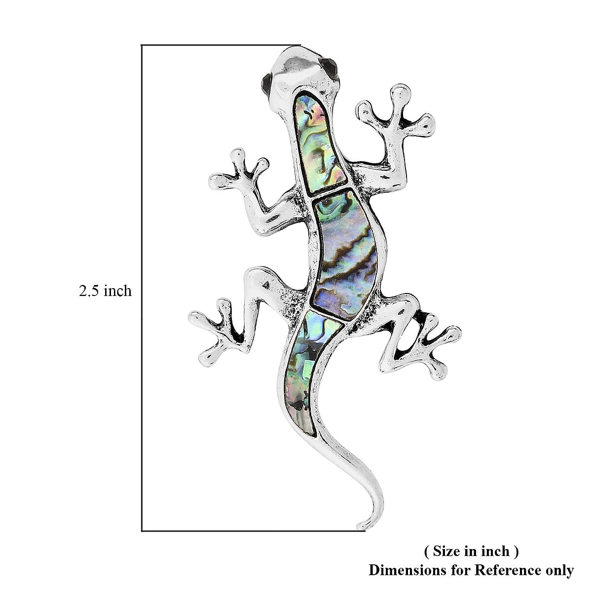 Abalone Shell and Black Austrian Crystal Lizard Brooch in Silvertone image number 4