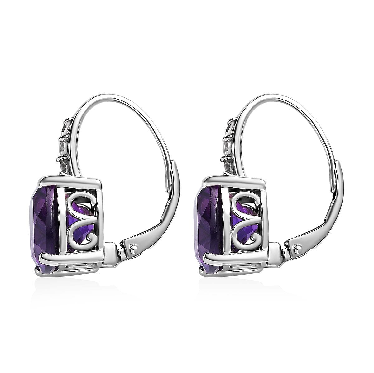 Amethyst and Natural White Zircon Lever Back Earrings in Platinum Over Sterling Silver 8.15 ctw image number 3