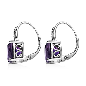 Amethyst and Natural White Zircon Lever Back Earrings in Platinum Over Sterling Silver 8.15 ctw