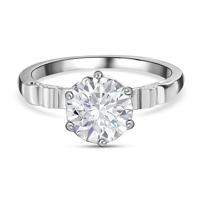 Moissanite 1.69 ctw Ring in Rhodium Over Sterling Silver (Size 10)