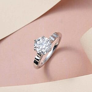 Moissanite 1.69 ctw Ring in Rhodium Over Sterling Silver (Size 11.5)