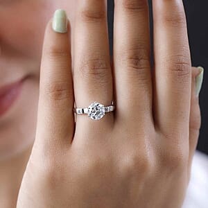 Moissanite 1.69 ctw Ring in Rhodium Over Sterling Silver (Size 11.5)