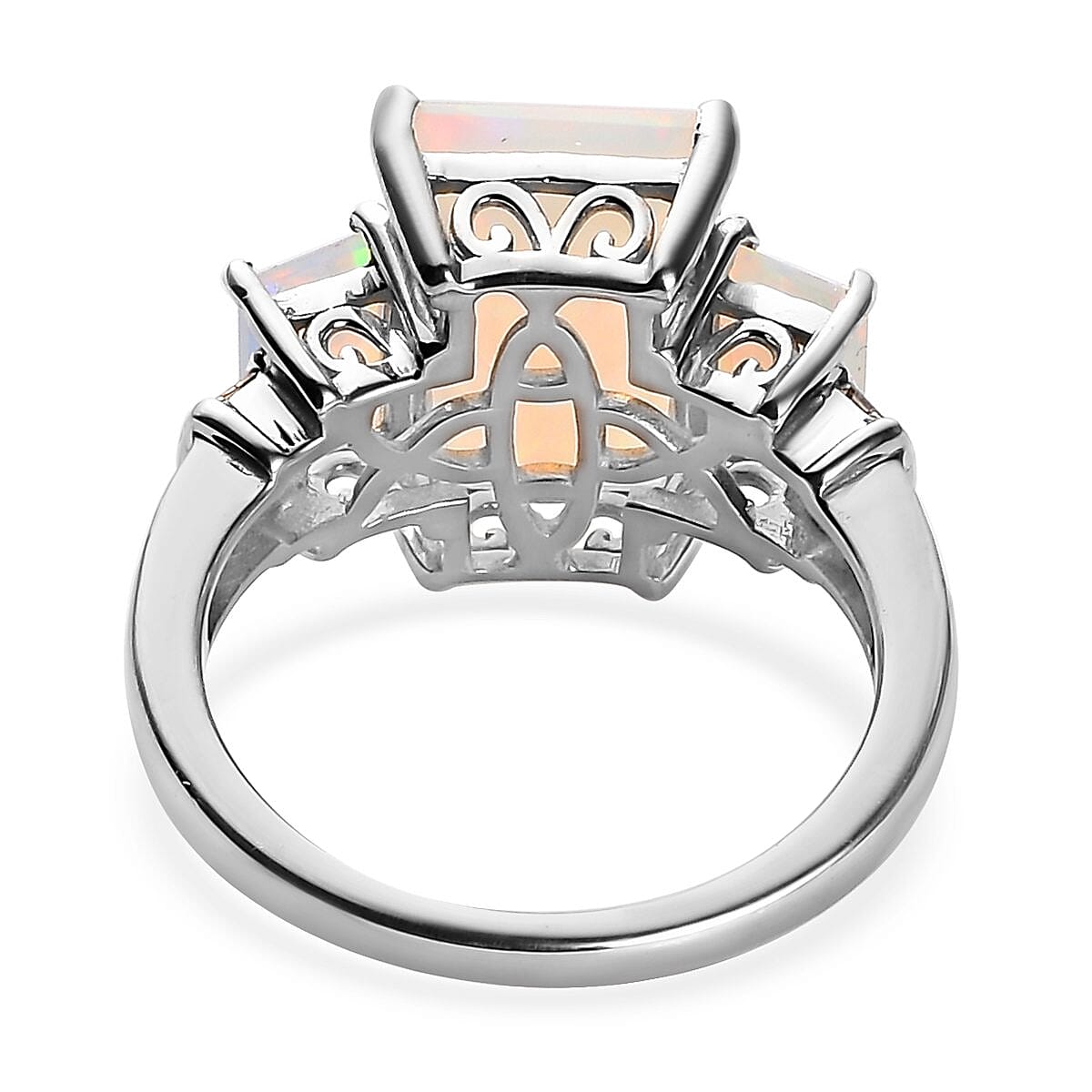 Premium Ethiopian Welo Opal and Natural Champagne Diamond Ring in Platinum Over Sterling Silver (Size 10.0) 3.60 ctw image number 4