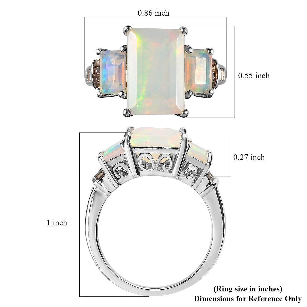 Premium Ethiopian Welo Opal and Natural Champagne Diamond Ring in Platinum Over Sterling Silver (Size 10.0) 3.60 ctw image number 5