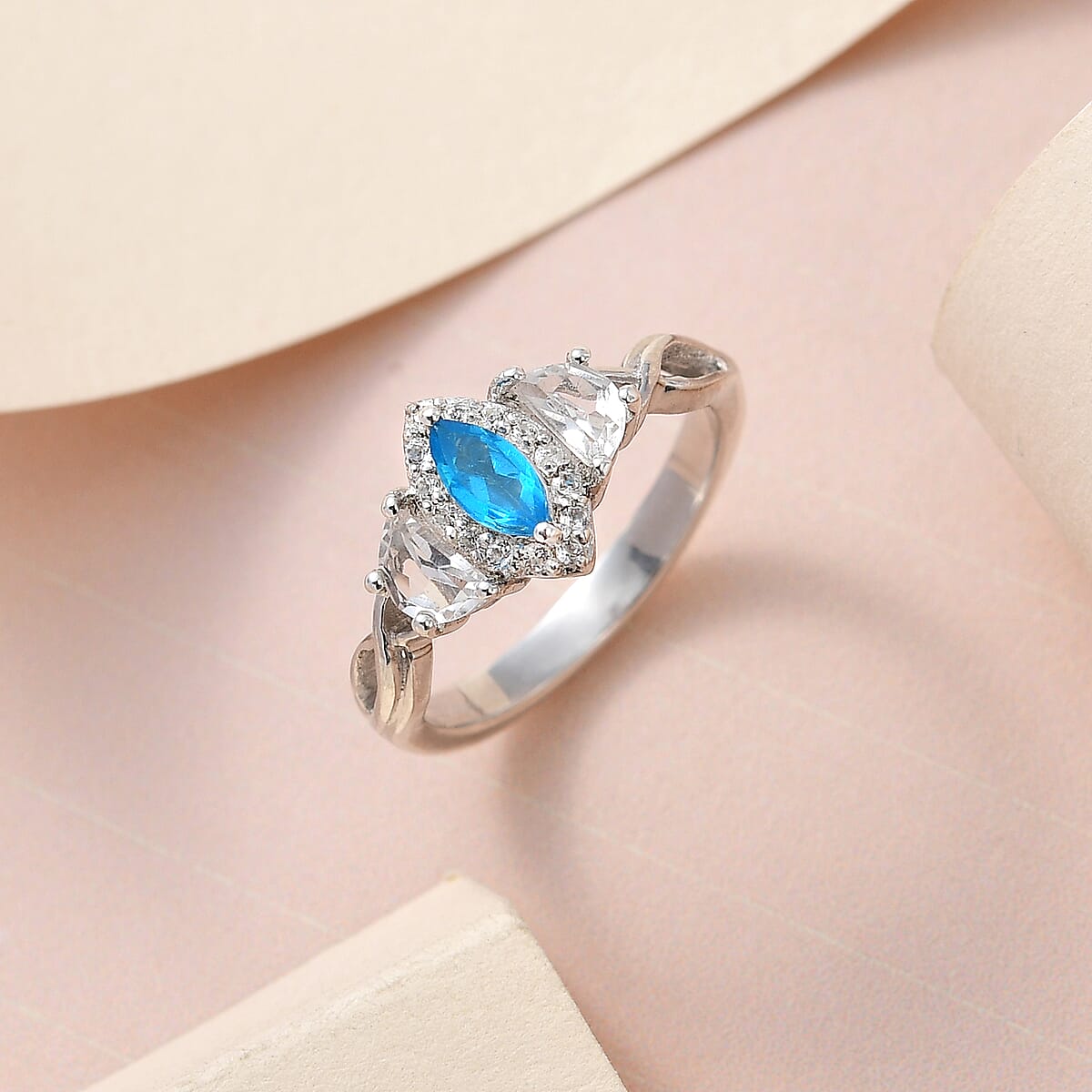 Malgache Neon Apatite and White Topaz Ring in Platinum Over Sterling Silver (Size 10.0) 1.00 ctw (Delivery in 5-7 Business Days) image number 1