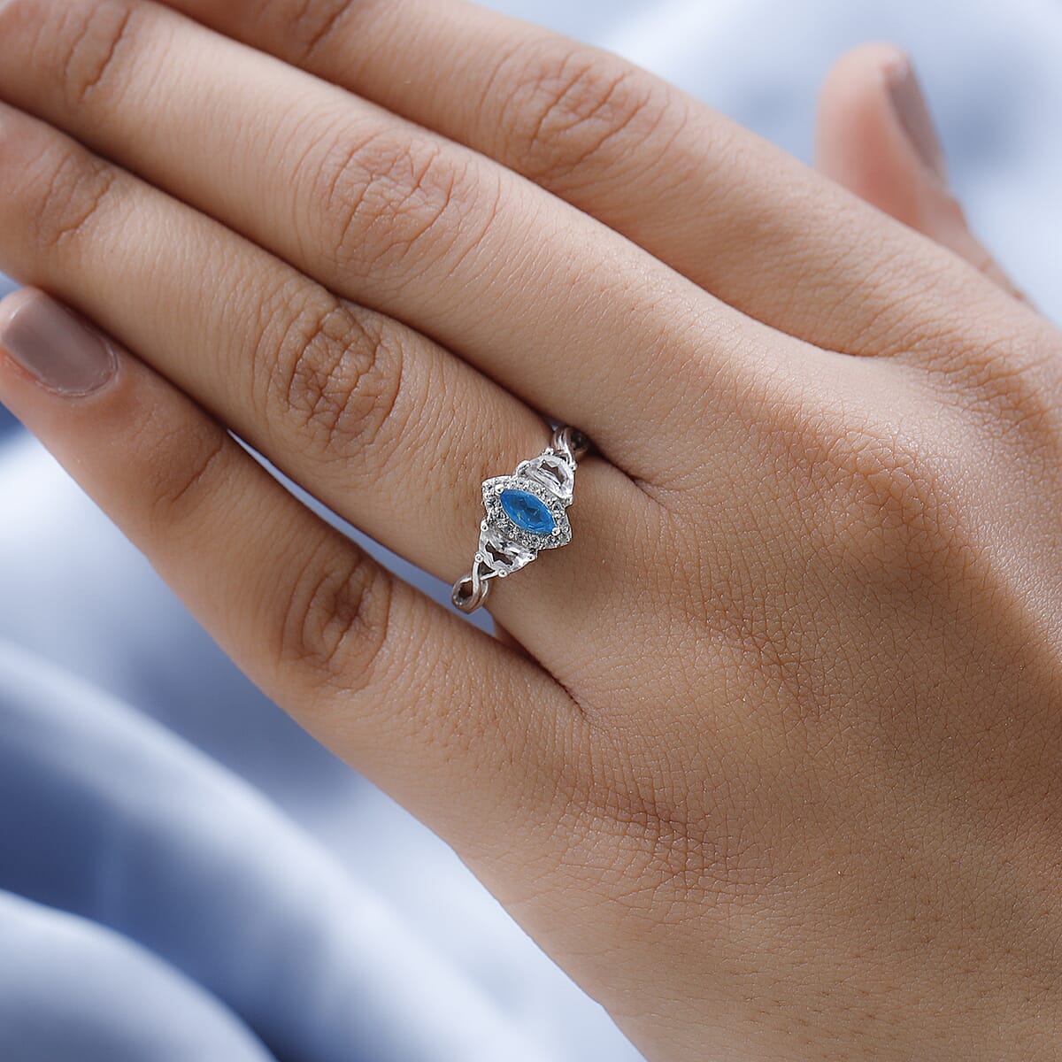 Malgache Neon Apatite and White Topaz Ring in Platinum Over Sterling Silver (Size 10.0) 1.00 ctw (Delivery in 5-7 Business Days) image number 2