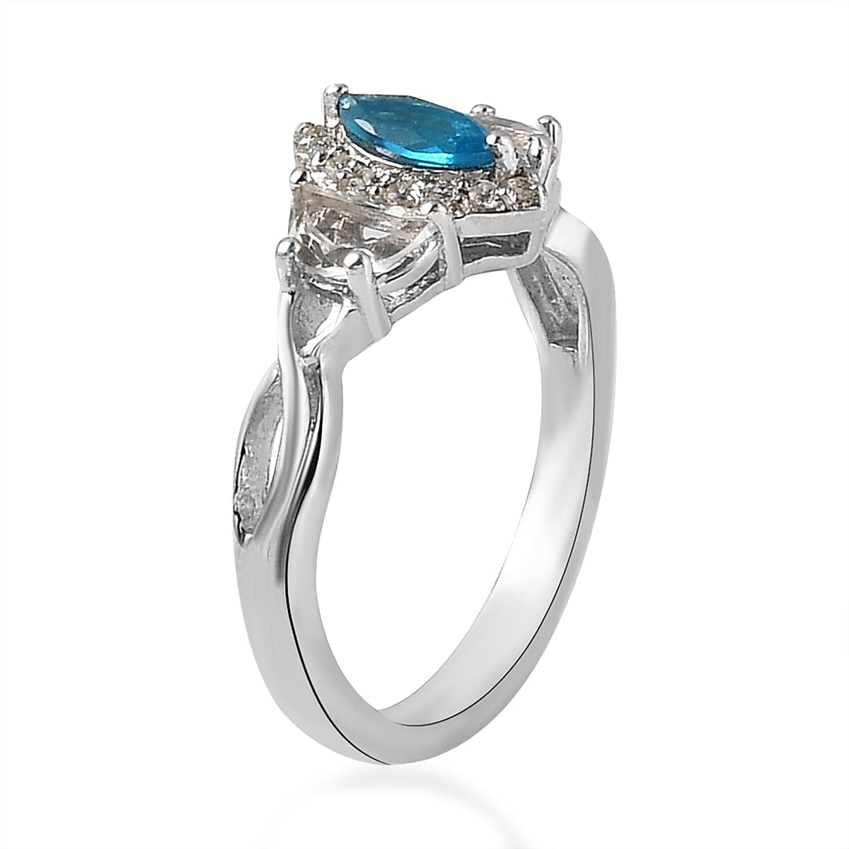 Malgache Neon Apatite and White Topaz Ring in Platinum Over Sterling Silver (Size 10.0) 1.00 ctw (Delivery in 5-7 Business Days) image number 3