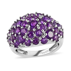 Lusaka Amethyst Cluster Ring in Platinum Over Sterling Silver (Size 10.0) 2.90 ctw
