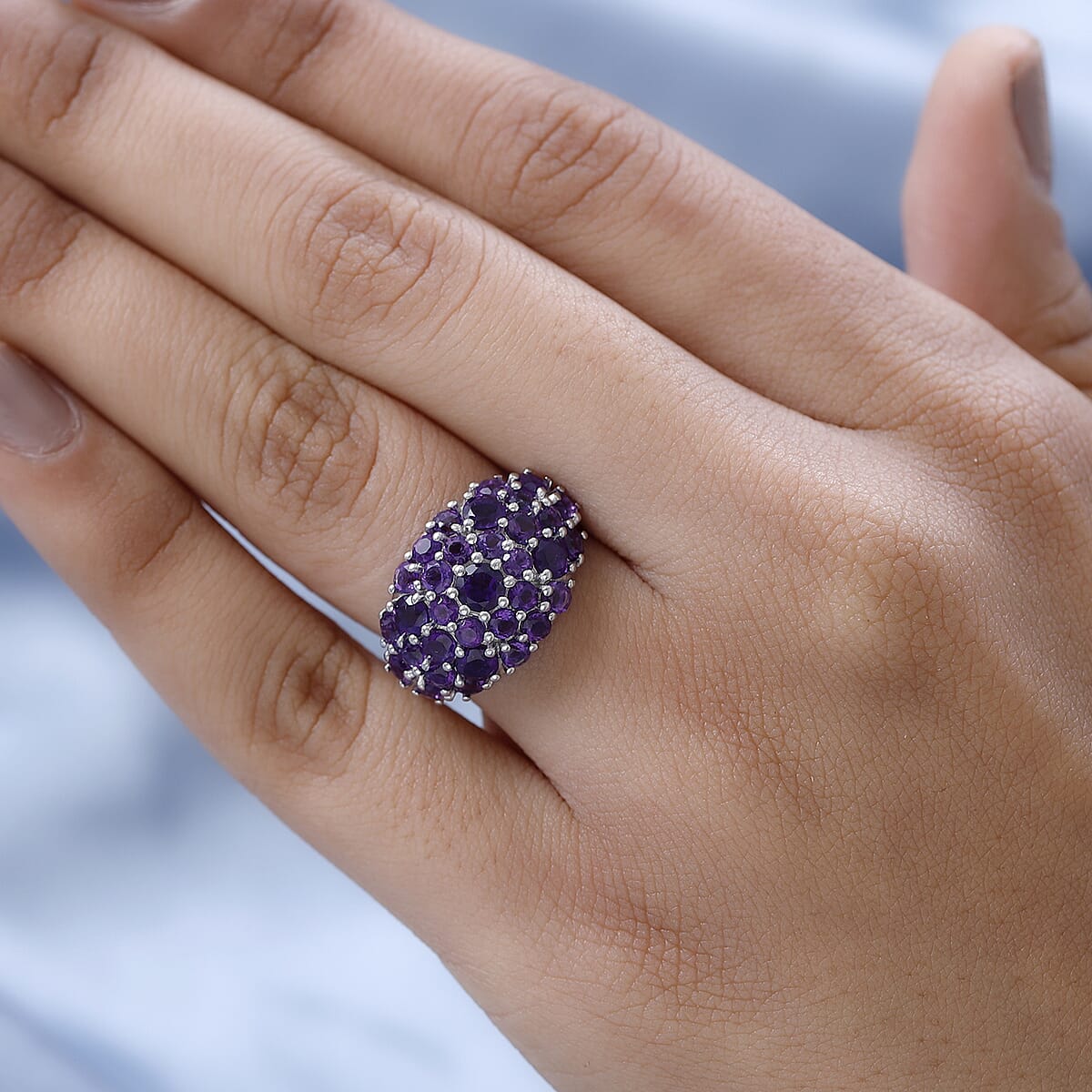 Lusaka Amethyst Cluster Ring in Platinum Over Sterling Silver (Size 10.0) 2.90 ctw image number 2