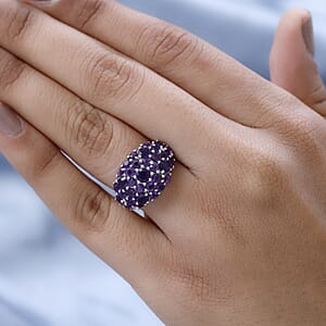Lusaka Amethyst Cluster Ring in Platinum Over Sterling Silver (Size 10.0) 2.90 ctw