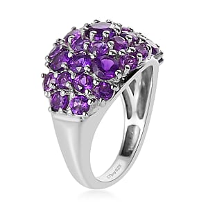 Lusaka Amethyst Cluster Ring in Platinum Over Sterling Silver (Size 10.0) 2.90 ctw