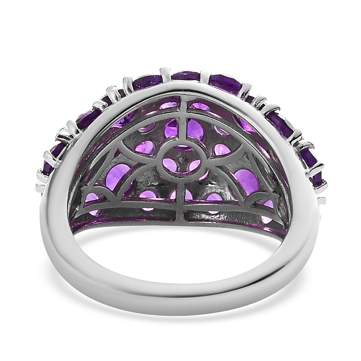 Lusaka Amethyst Cluster Ring in Platinum Over Sterling Silver (Size 8.0) 2.90 ctw image number 4