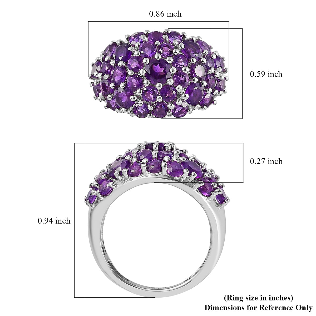 Lusaka Amethyst Cluster Ring in Platinum Over Sterling Silver (Size 8.0) 2.90 ctw image number 5
